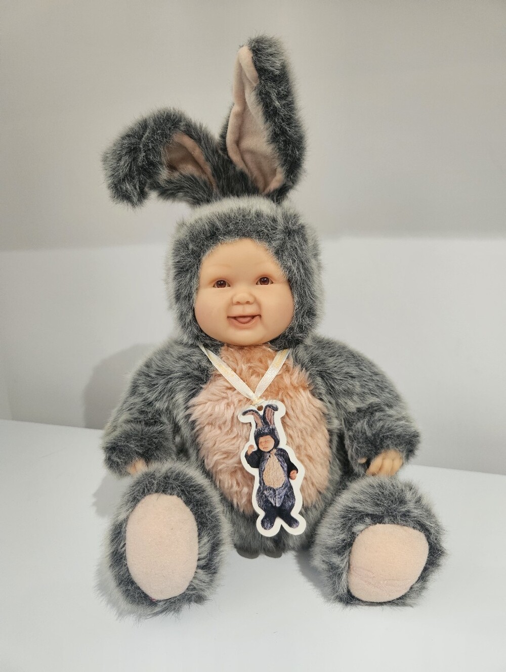 Anne Geddes Doll Rabbit Hare Bunny Grey Pink Baby